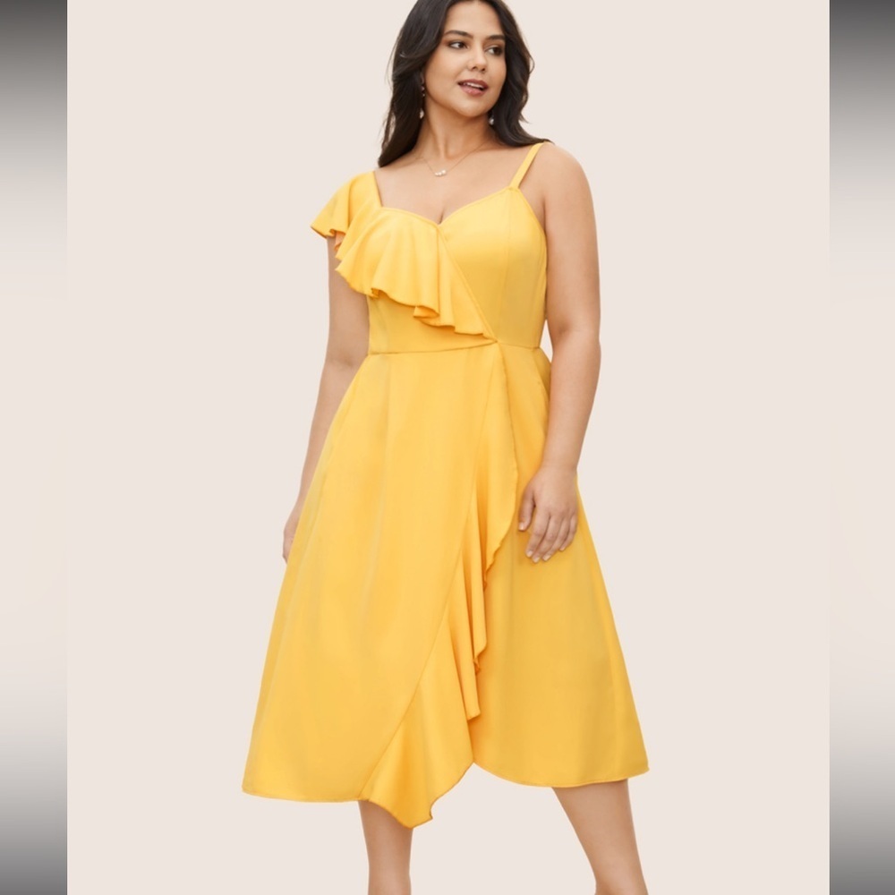 BloomChic Citrus Solid Ruffle Trim Surplice Neck Dress - Picture 2 of 8